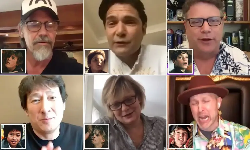 Elenco de Goonies durante live na pandemia